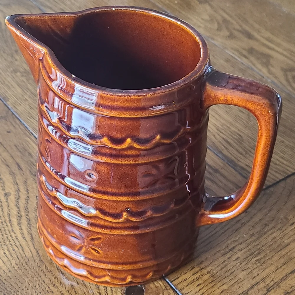 Vintage Marcrest daisy and dot brown glazed pitcher 6